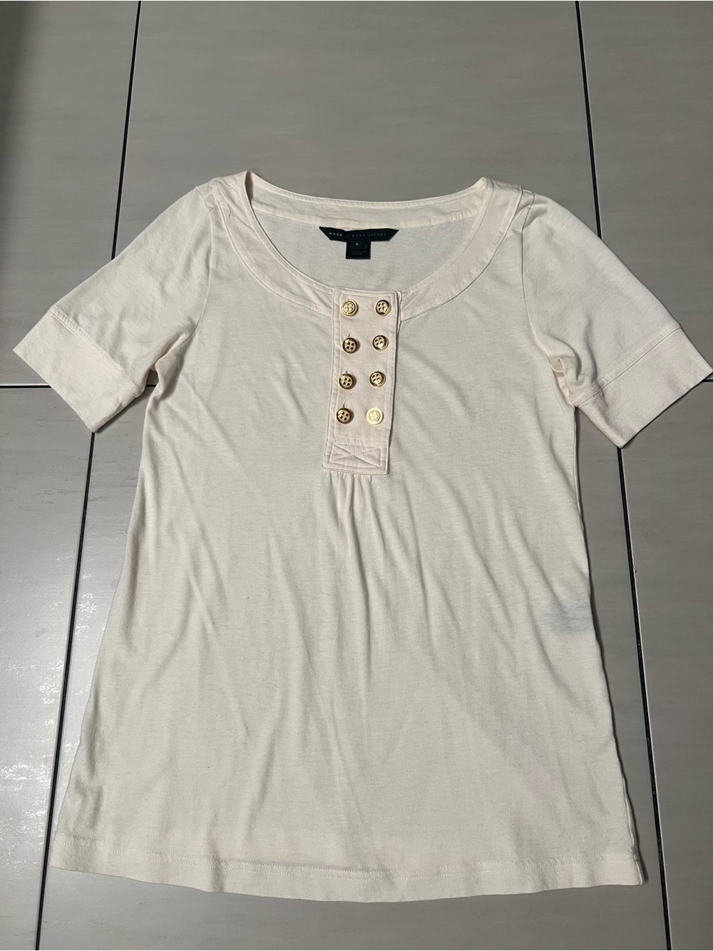 Marc by Marc Jacobs Vintage White Short Sleeve Double-Breasted Top Size S